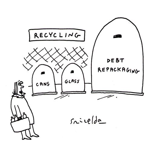 Recyling bin marked - 'Debt Repackaging'