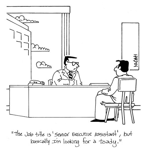 'The job title is 'Senior Executive Assistant,' but basically I'm looking for a toady.'