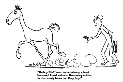 'Ho boy!  Ho!  I went to veterinary school because I loved animals....'