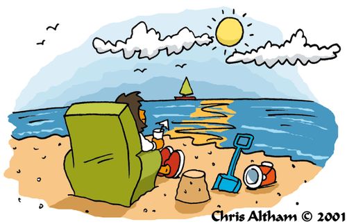 Woman relaxing in armchair on beach