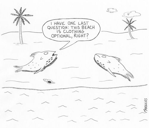 'I have one last question: this beach is clothing optional, right?'