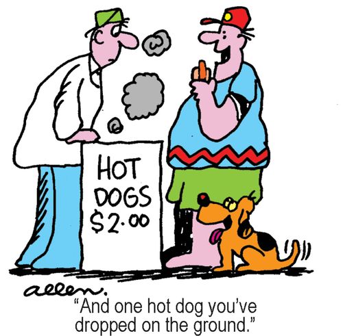 "And one hot dog you've dropped on the ground."