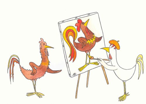 Idealized portrait of a rooster.