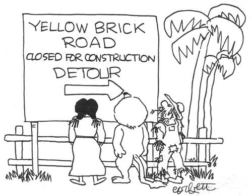 Yellow brick road closed for construction.