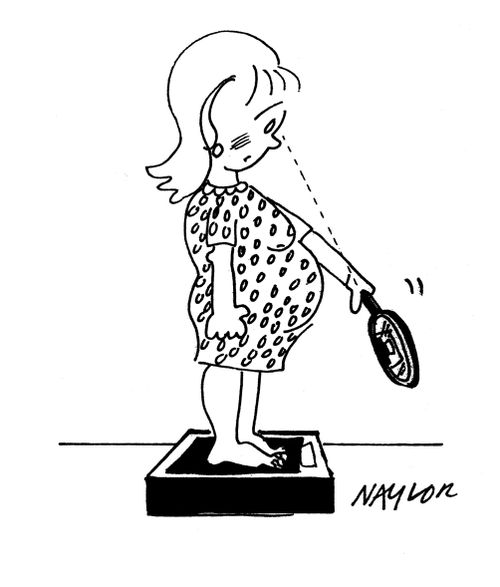 A Woman Using a Mirror to Discover Her Weight.