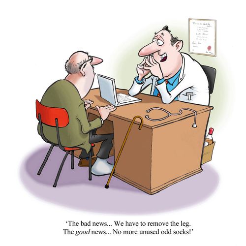 "The bad news....we have to remove the leg. The good news...No more unused odd socks!"
