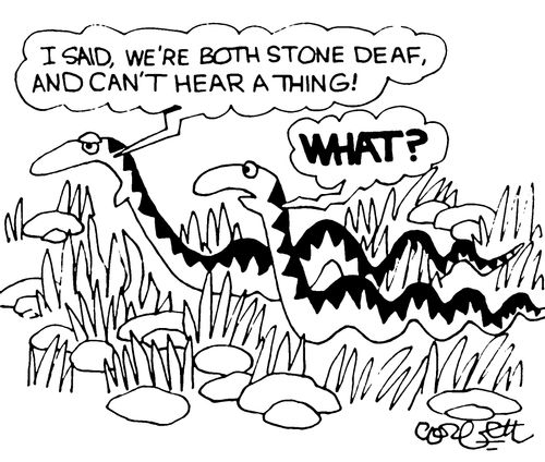 "I said, we're both stone deaf, and can't hear a thing!"