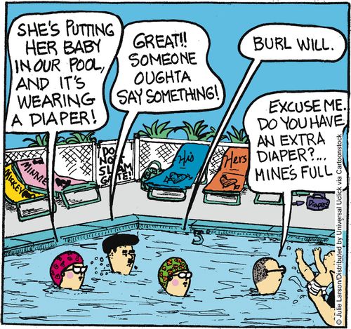 'She's putting her baby in our pool, and it's wearing a diaper!'