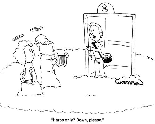 "Harps only? Down, please."