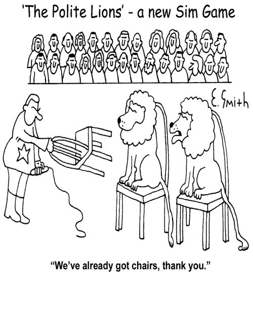 'The Polite Lions' - a new sim game - "We've already got chairs, thank you."