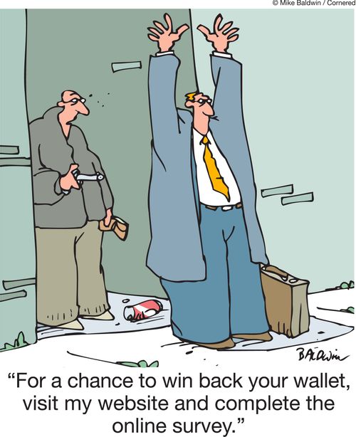 'For a chance to win back your wallet, visit my website and complete the online survey.' 