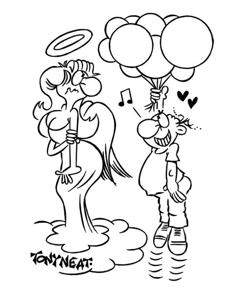 Man flies with balloons to reach his angel 