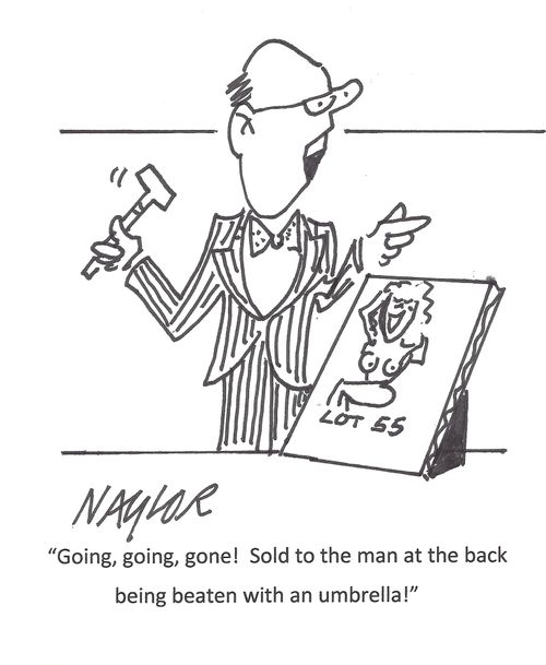 "Going, going, gone! Sold to the man at the back being beaten with an umbrella!"