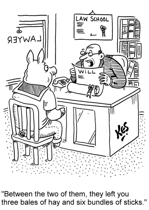 'Between the two of them, they left you three bales of hay and six bundles of sticks.'