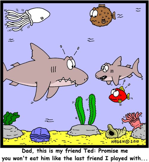 'Dad, this is my friend Ted: Promise me you won't eat him like the last friend I played with...'