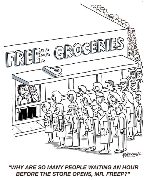"Why are so many people waiting an hour before the store opens, Mr. Freep?"