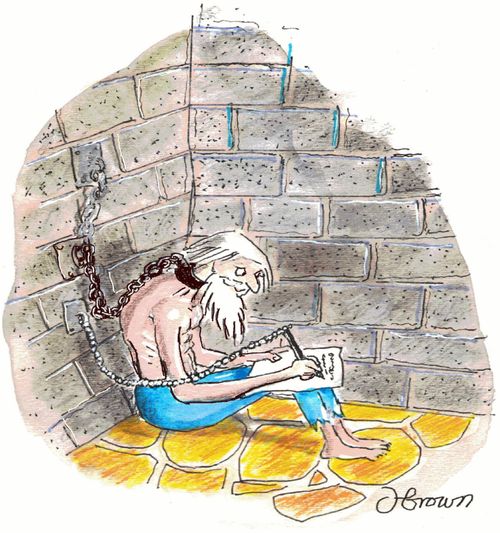 Political activist is chained in the dungeon and so is his pen.