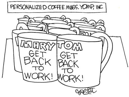 Personalized coffe mugs, Yomp, Inc: (name) GET BACK TO WORK!