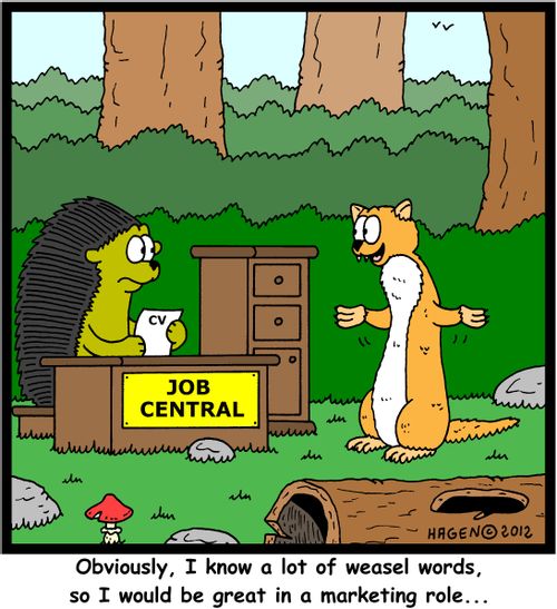 'Obviously, I know a lot of weasel words, so I would be great in a marketing role...'