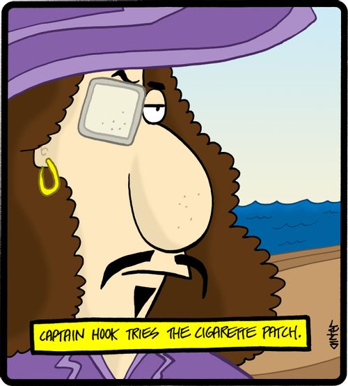 Captain Hook tries the cigarette patch.
