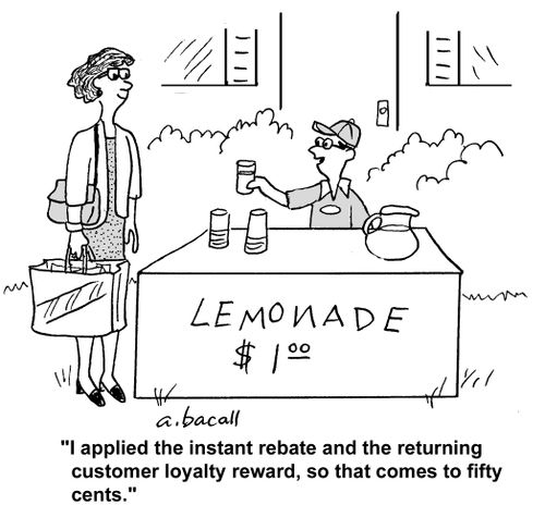 'I applied the instant rebate and the returning customer loyalty reward, so that comes to fifty cents.'
