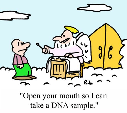 "Open your mouth so I can take a DNA sample."