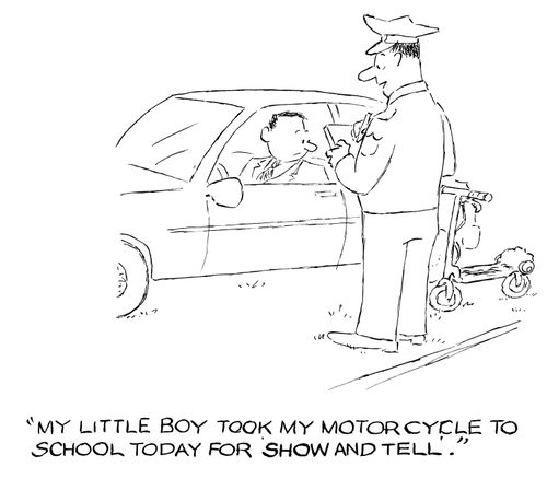 'My little boy took my motorcycle to school today for show and tell.'