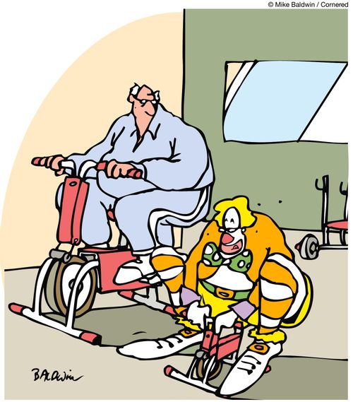 Stationary bicycles.