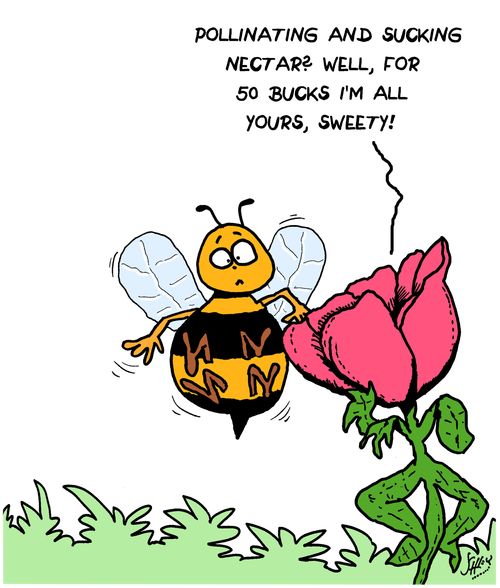 "polinating and sucking nectar? Well, for 50 bucks I'm all yours, sweety!"