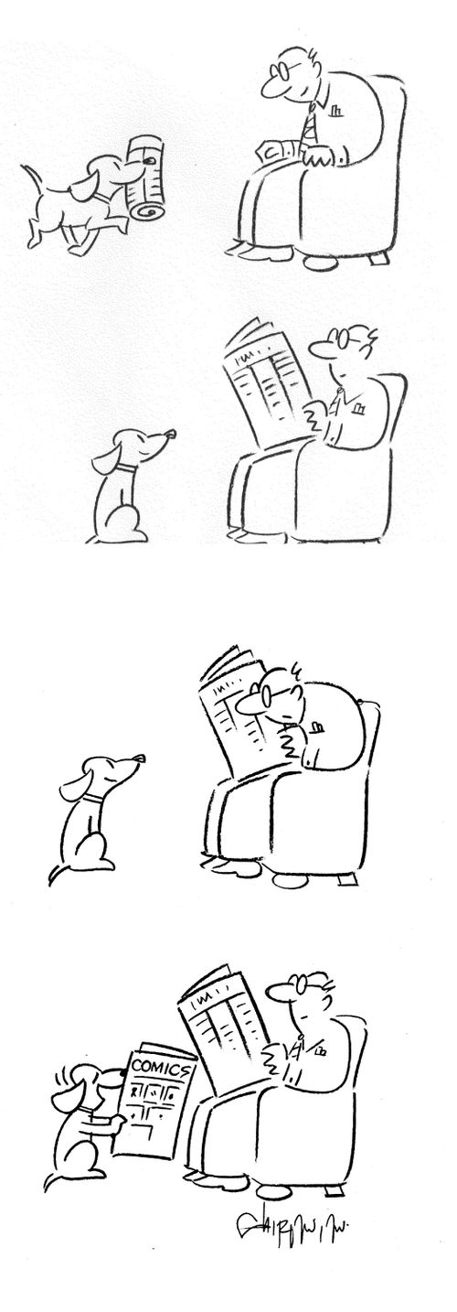 Dog brings the newspaper to it's master, then read the comics section.