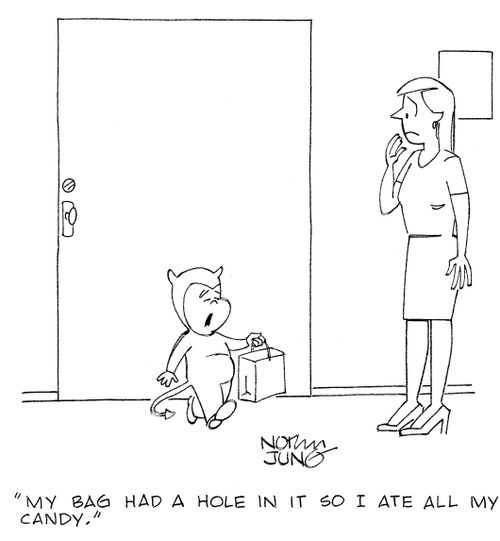 'My bag had a hole in it so I ate all my candy.'