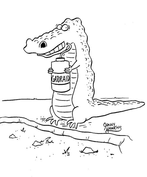 Alligator drinking gator aid.