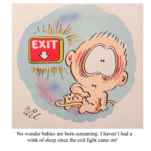 "No wonder babies are born screaming. I haven't had a wink of sleep since the exit light came on!"