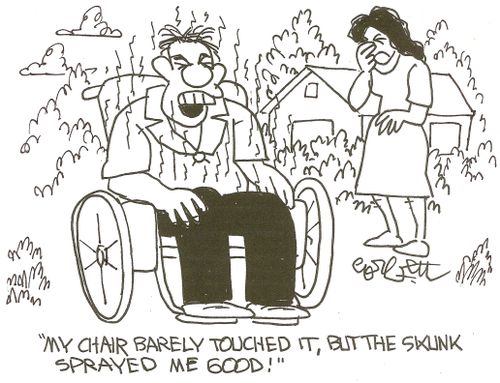 'My chair barely touched it, but the skunk sprayed me good!'