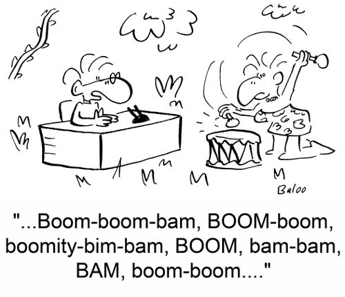 '...Boom-boom-bam, BOOM-boom, boomity-bim-bam, BOOM, bam-bam, BAM, boom-boom....'