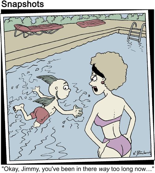 Boy in swimming pool turns into a fish.