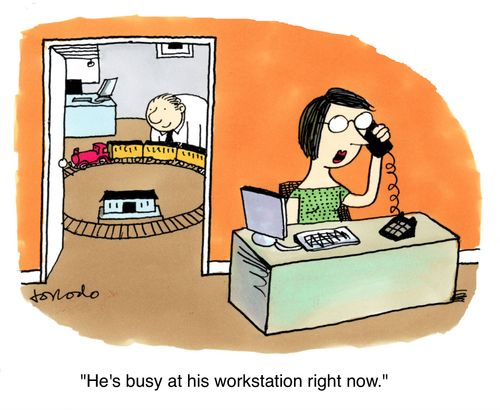 'He's busy at his workstation right now.'