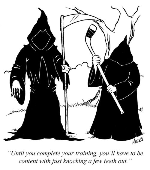 "Until you complete your training, you'll have to be content with just knocking a few teeth out."