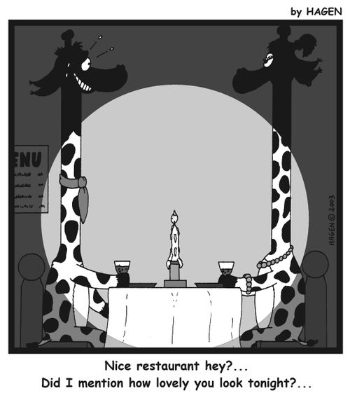 'Nice restaurant hey?...Did I mention how lovely you look tonight?...'
