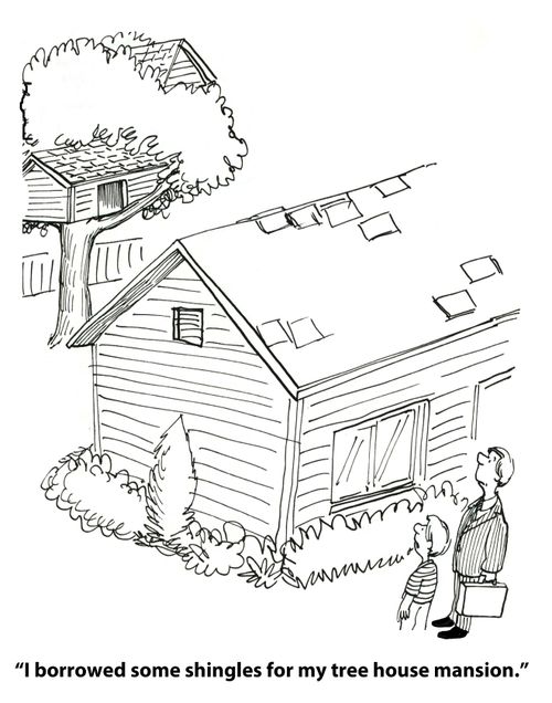 'I borrowed some shingles for my tree house mansion.'