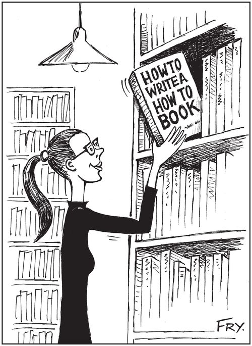 Woman reaching for book entitled: 'How To Write A How To Book'.