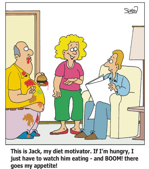 'This is Jack, my diet motivator. If I'm hungry, I just have to watch him eating - and BOOM! there goes my appetite!'