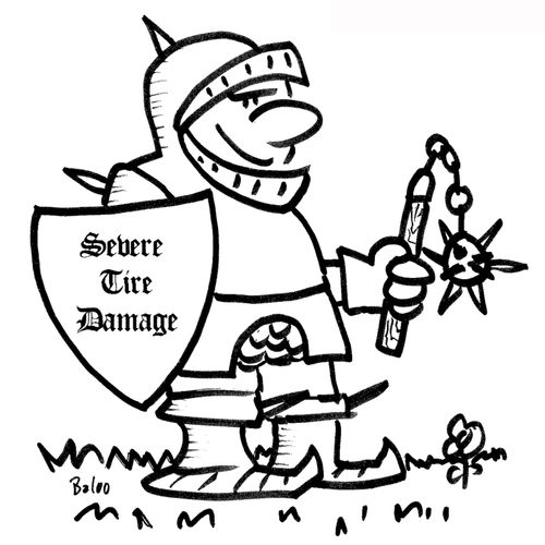 Armored knight's shield Severe Tire Damage.