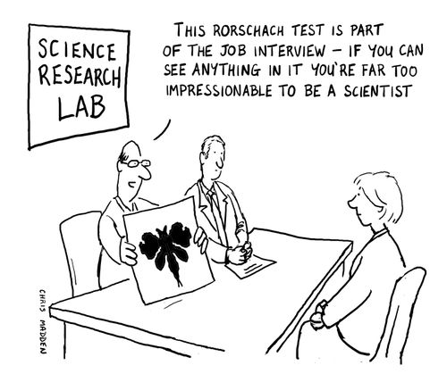A candidate for a job in scientific research being tested for whether she is too impressionable for unbiased independent thinking.