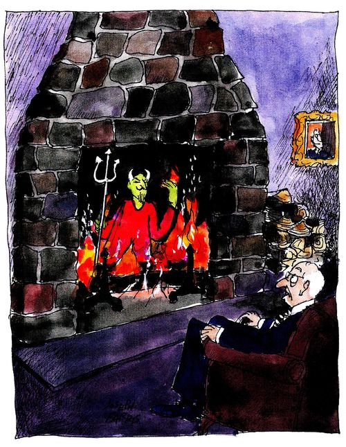 Satan in the fireplace