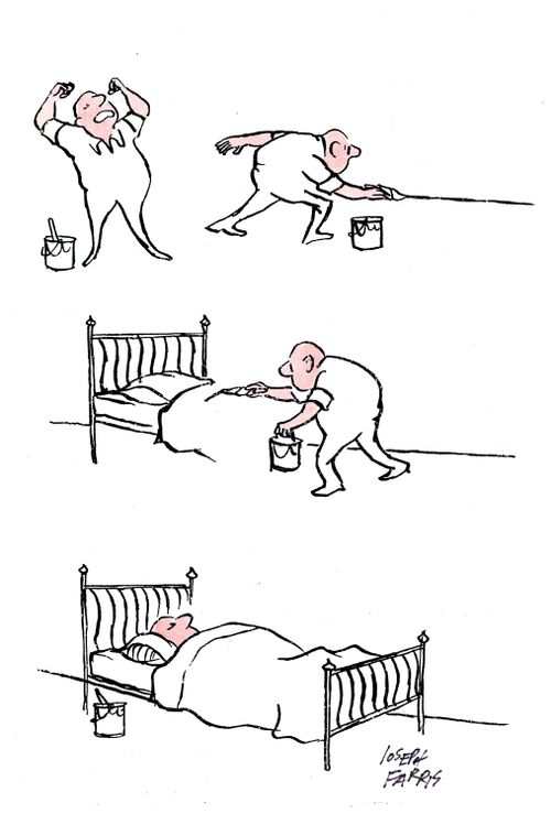 Sleepy Painter Paints Bed to Sleep In.