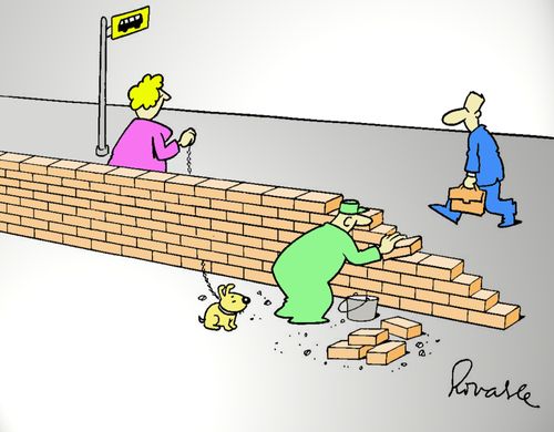 Building a wall over a dog leash.