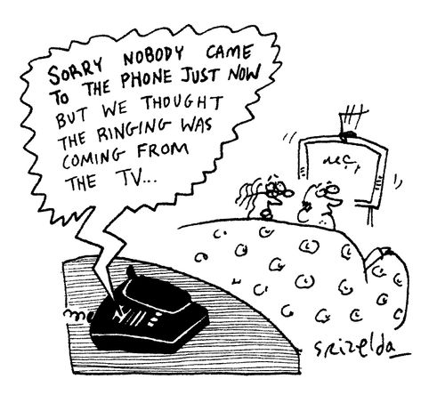'Sorry nobody came to the phone just now but we thought the ringing was coming from the TV.'