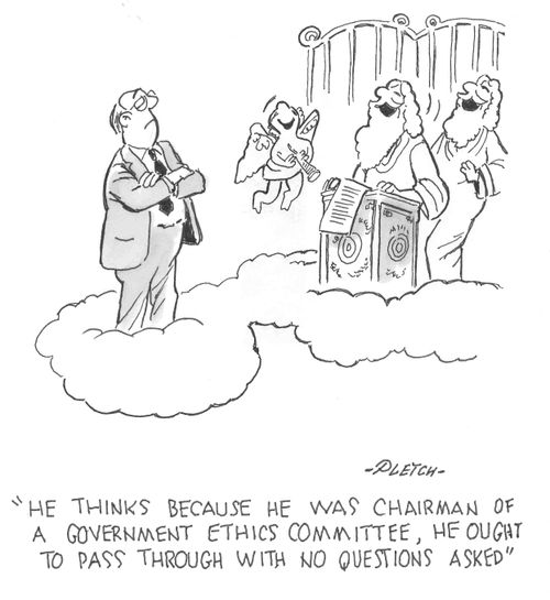 'He thinks because he was chairman of a Government Ethics Committee, he ought to pass through with no questions asked'