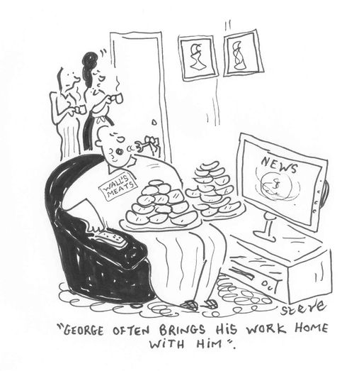 "George often brings his work home with him."